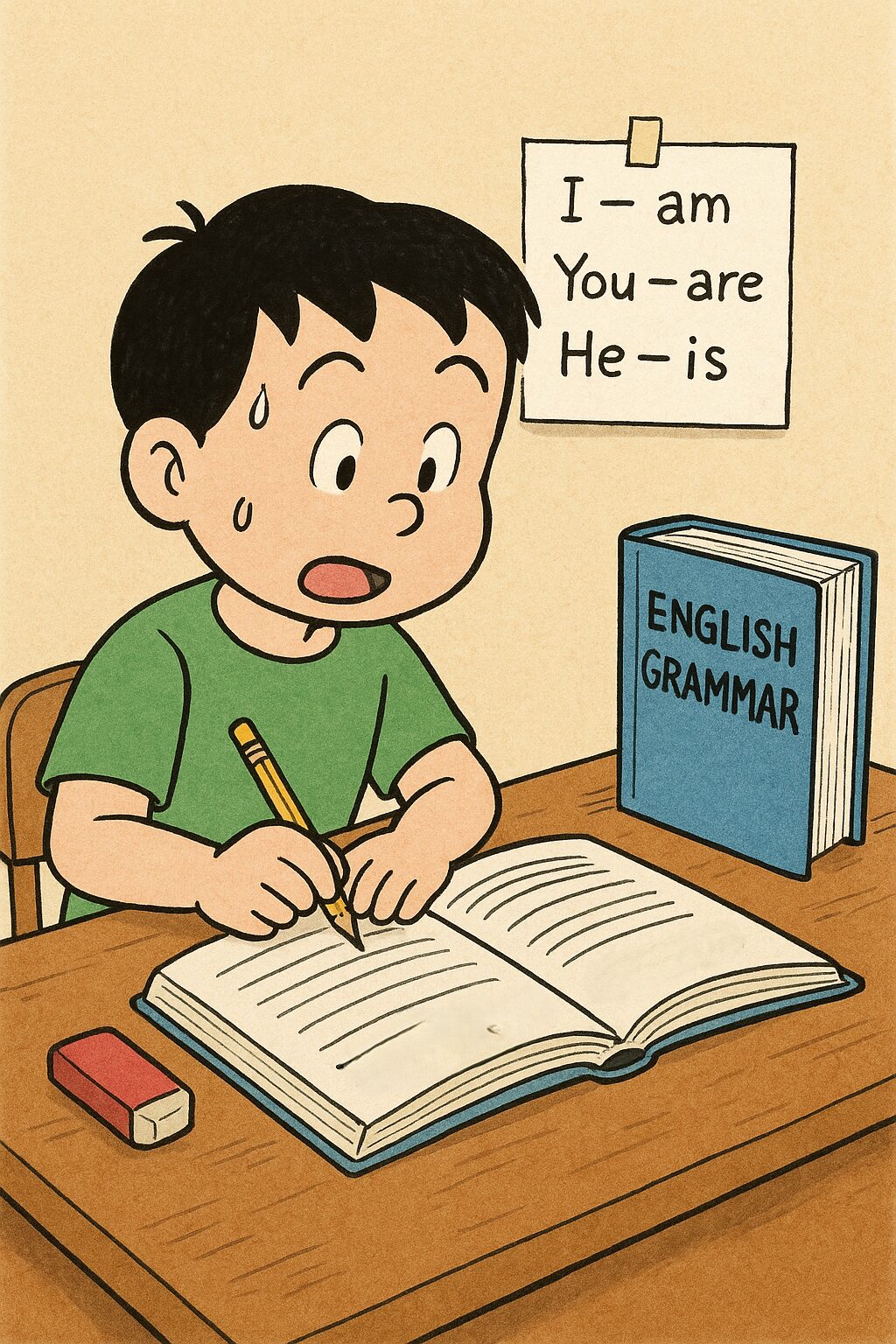 文法を勉強している少年