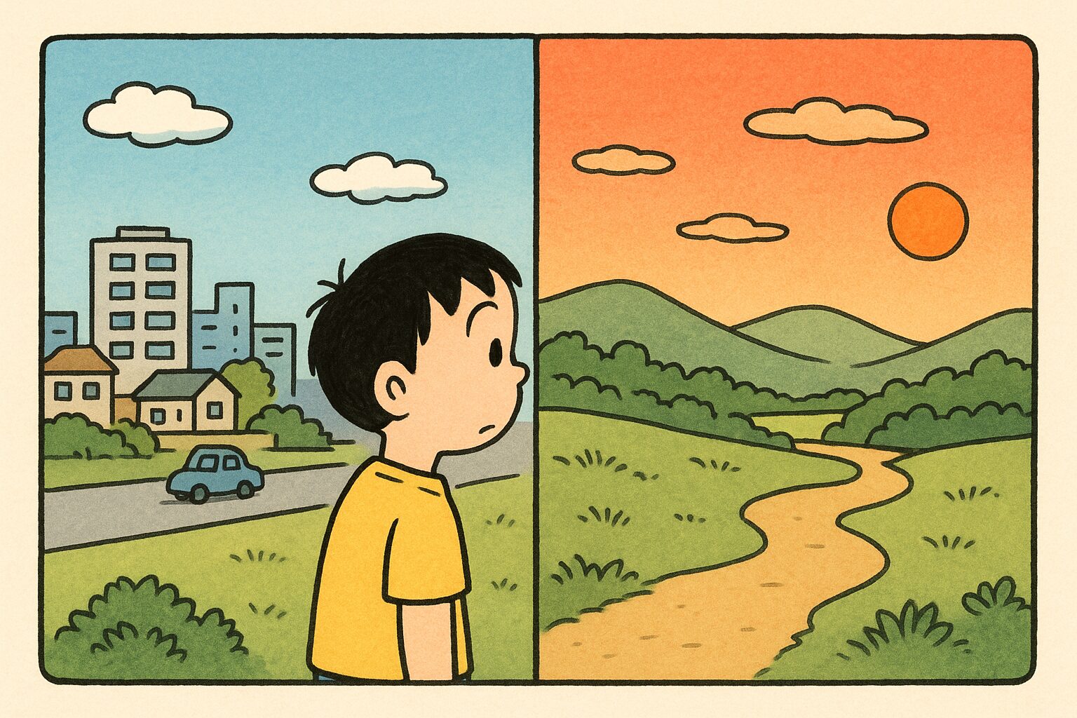 違う景色が見えている少年